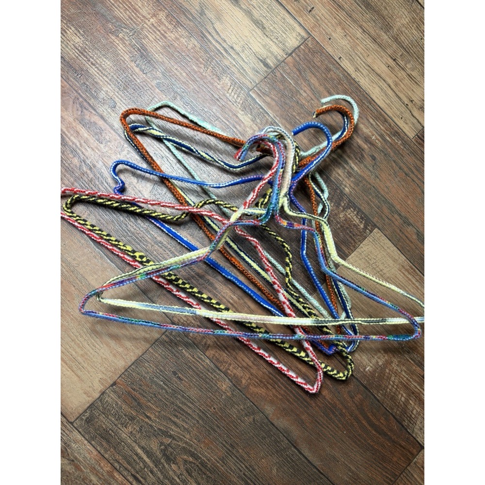 Lot of 8 Vintage Knitted and Crocheted Wire Retro Yarn Covered Clothes Hangers